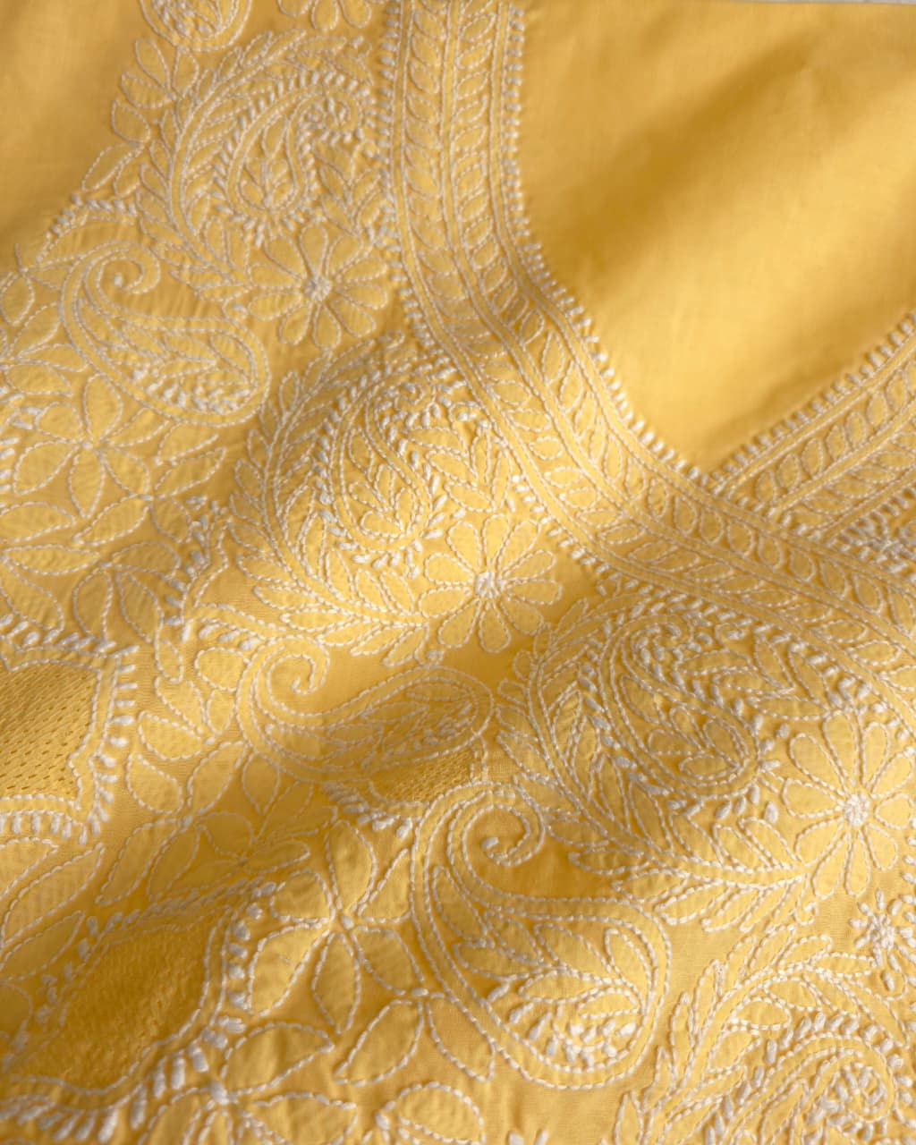 Yellow Angarkha pattern full set with Jaaliwork