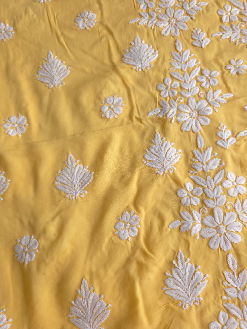 Yellow Modal Kurta fabric with beautiful Chikankari