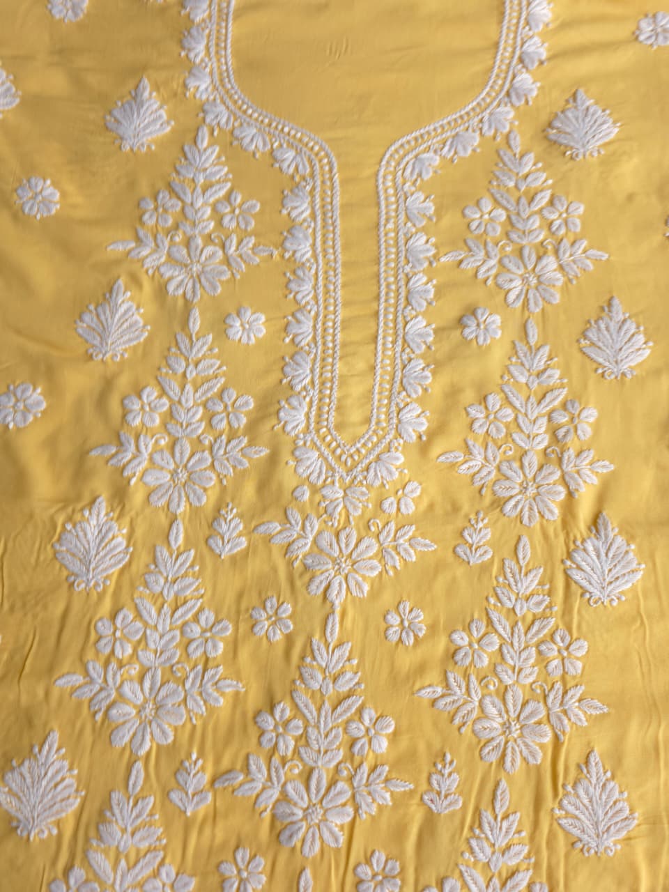 Yellow Modal Kurta fabric with beautiful Chikankari