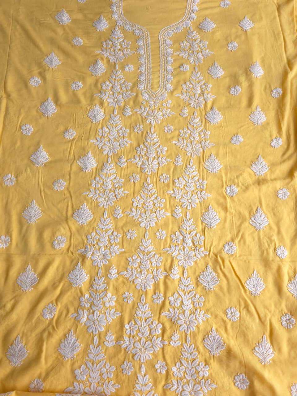 Yellow Modal Kurta fabric with beautiful Chikankari