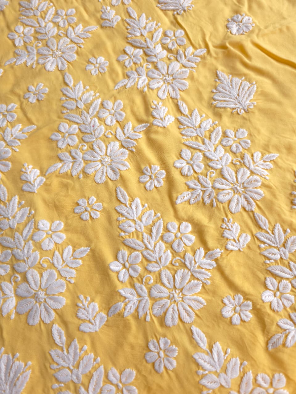 Yellow Modal Kurta fabric with beautiful Chikankari