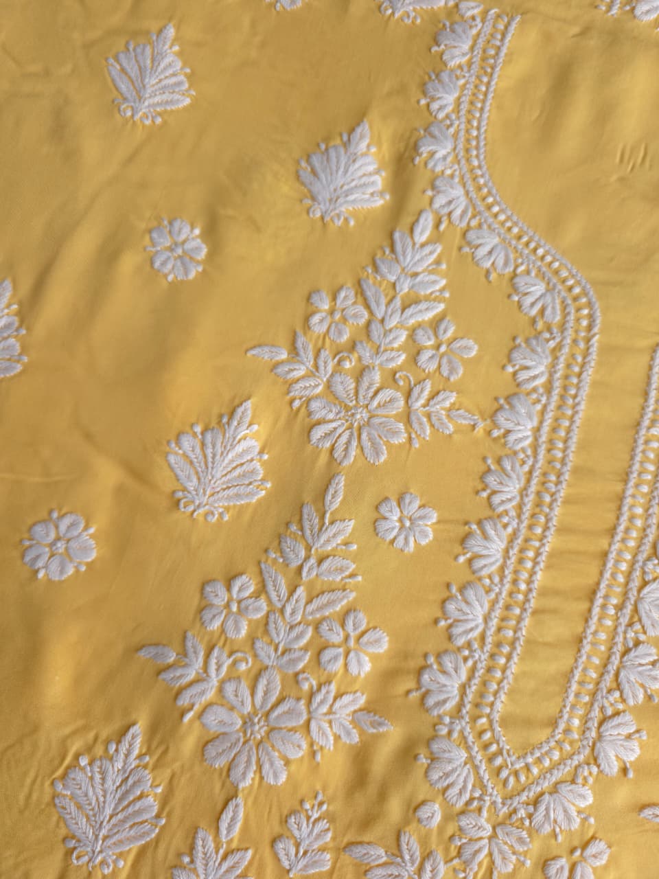 Yellow Modal Kurta fabric with beautiful Chikankari