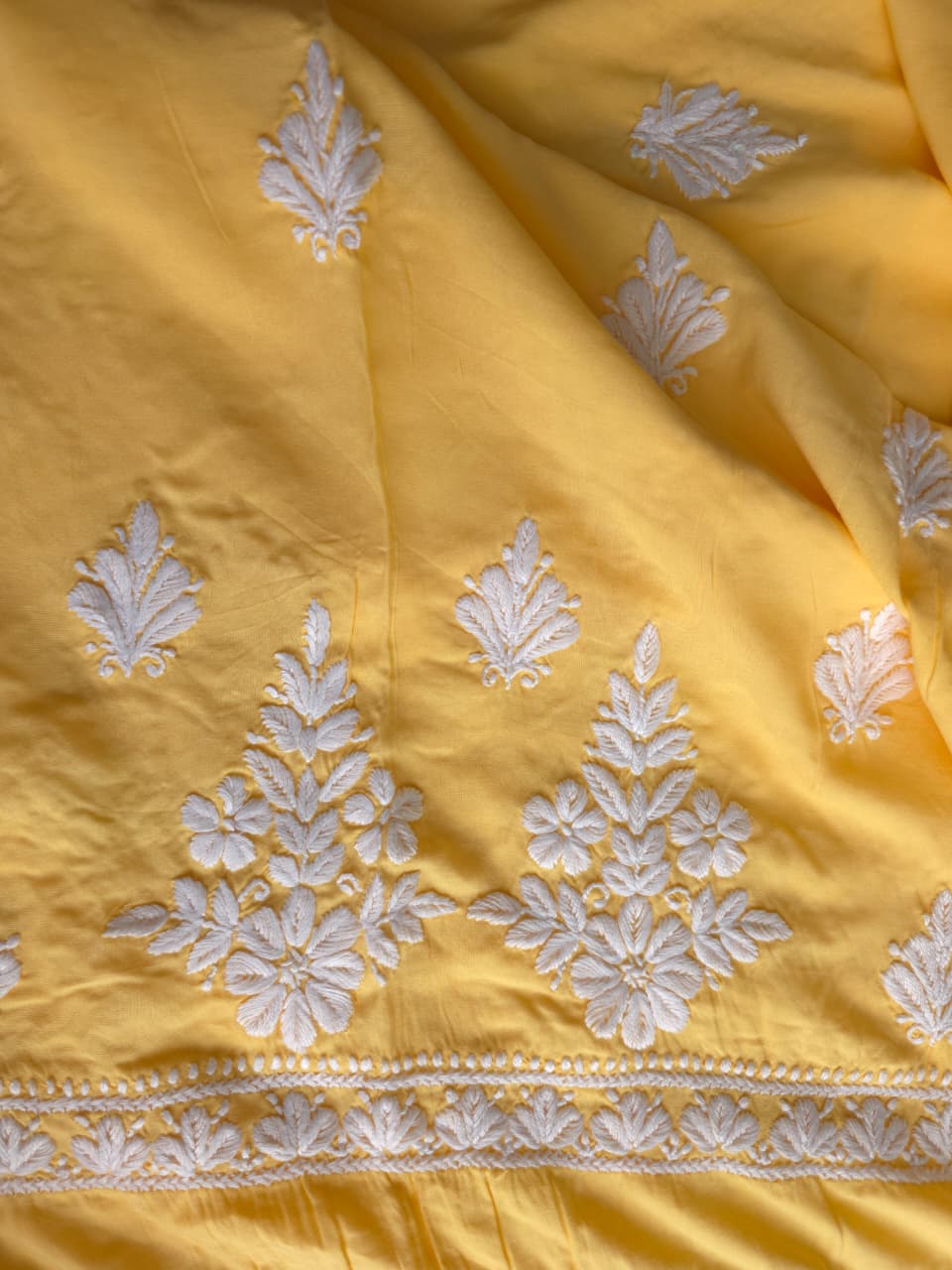 Yellow Modal Kurta fabric with beautiful Chikankari