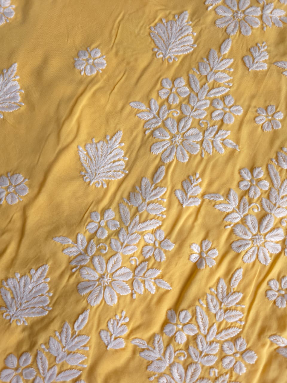 Yellow Modal Kurta fabric with beautiful Chikankari