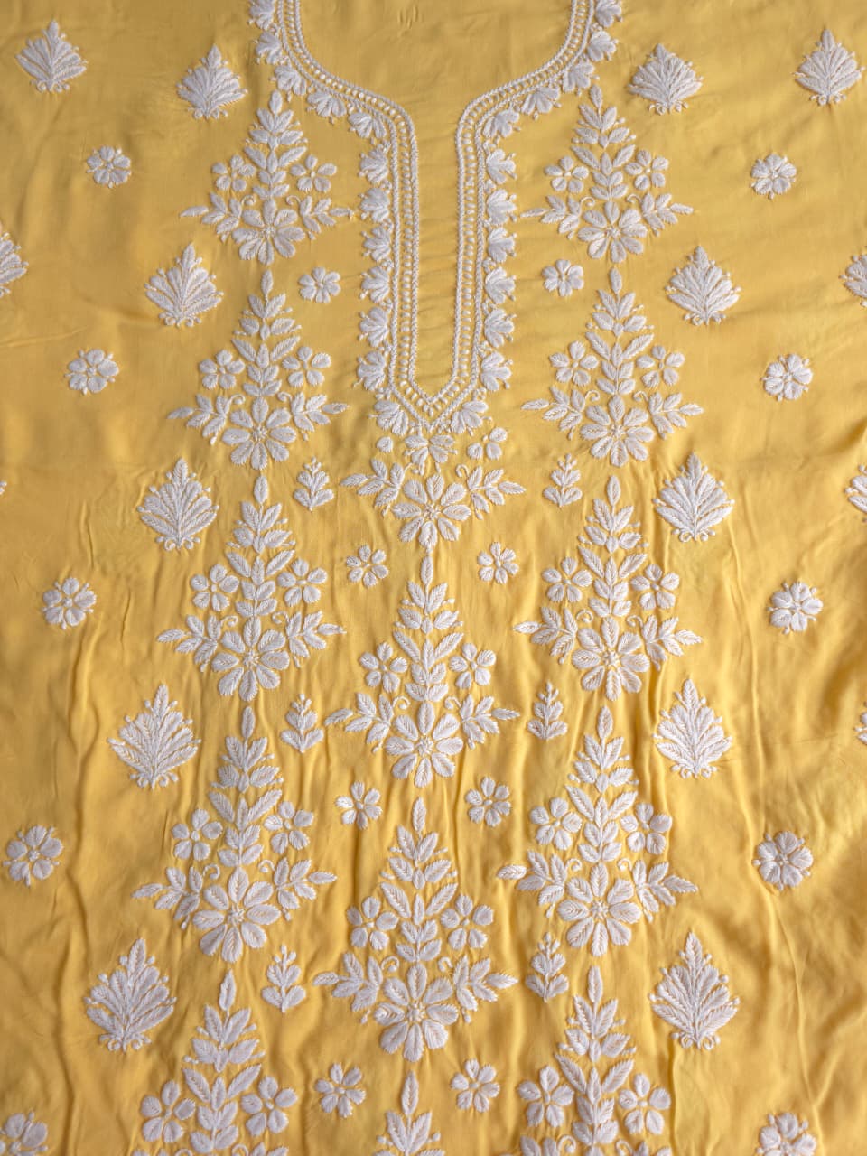 Yellow Modal Kurta fabric with beautiful Chikankari