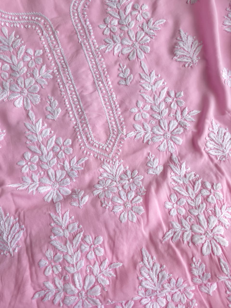 Pink Modal Kurta fabric with Beautiful Chikankari