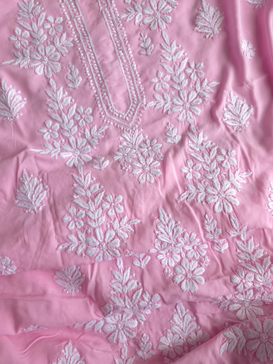 Pink Modal Kurta fabric with Beautiful Chikankari