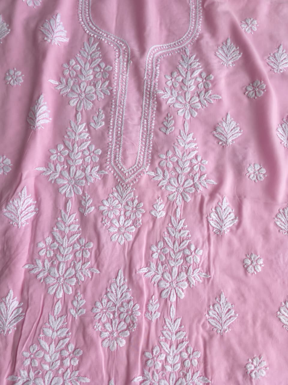Pink Modal Kurta fabric with Beautiful Chikankari