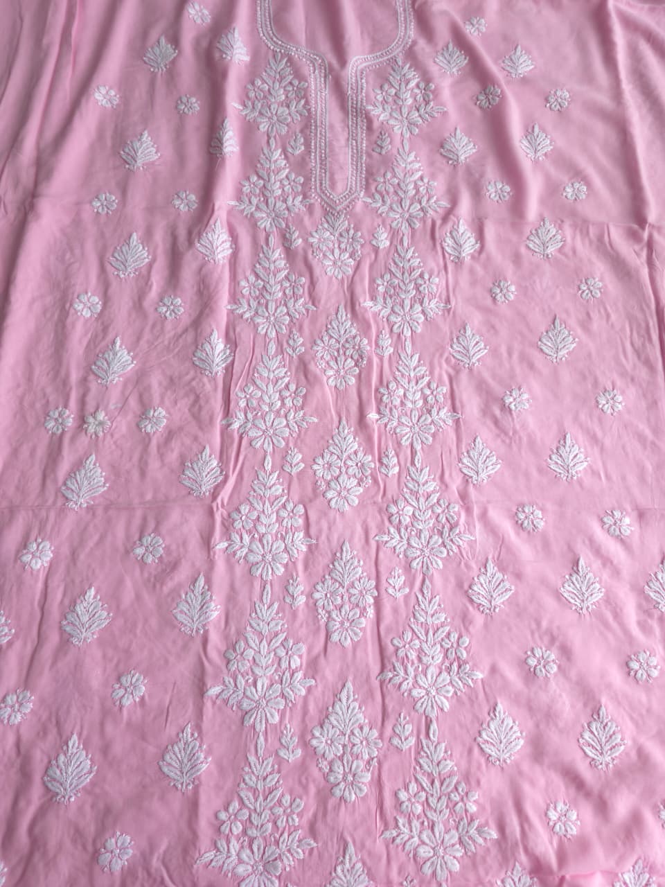 Pink Modal Kurta fabric with Beautiful Chikankari