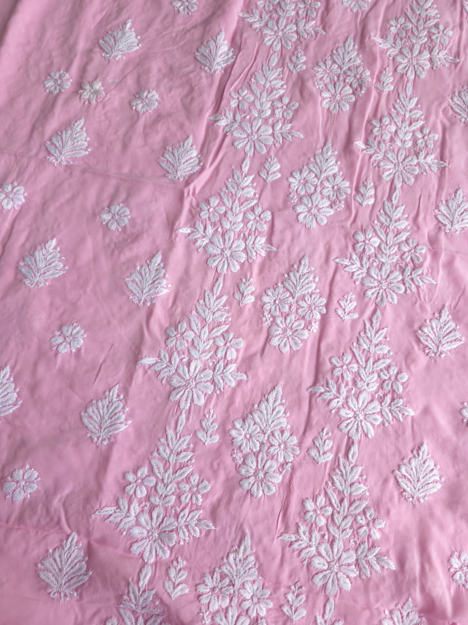 Pink Modal Kurta fabric with Beautiful Chikankari
