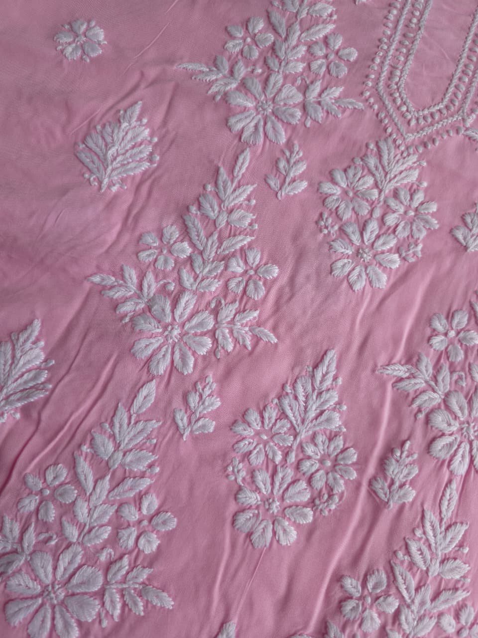 Pink Modal Kurta fabric with Beautiful Chikankari