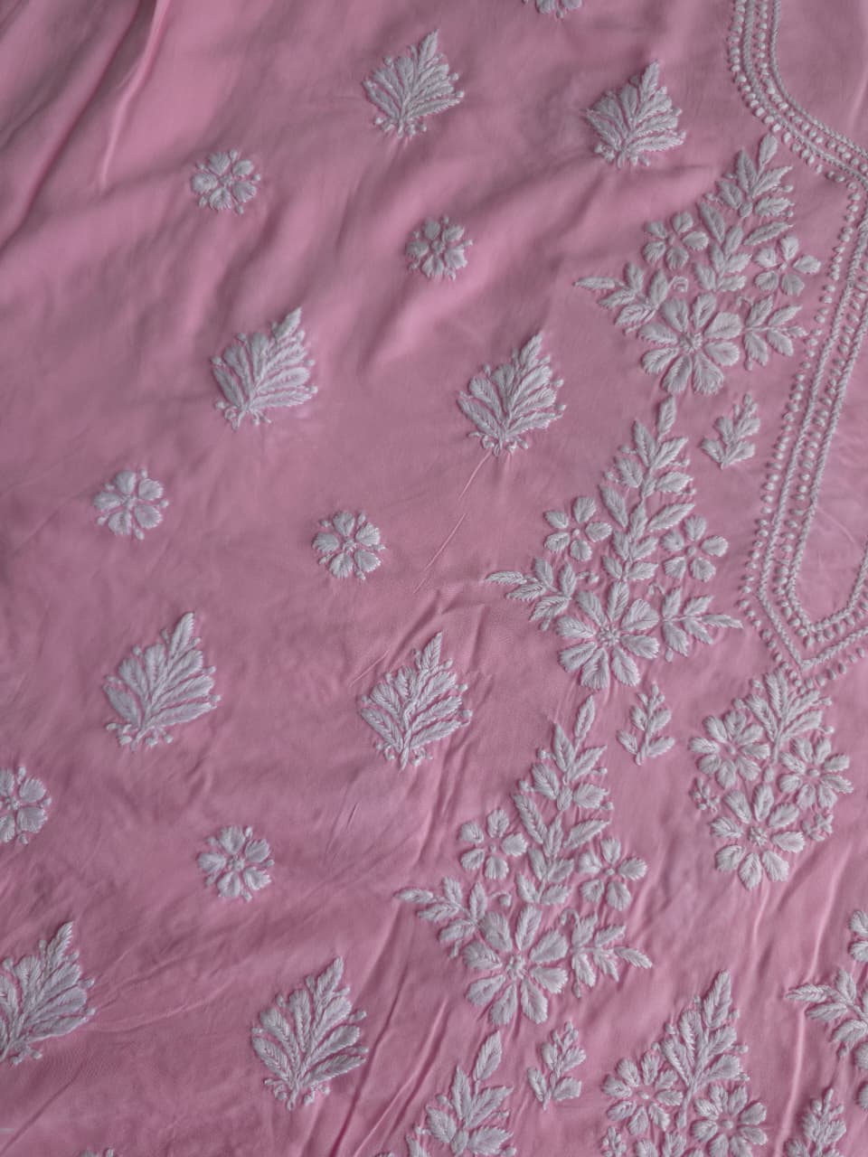 Pink Modal Kurta fabric with Beautiful Chikankari