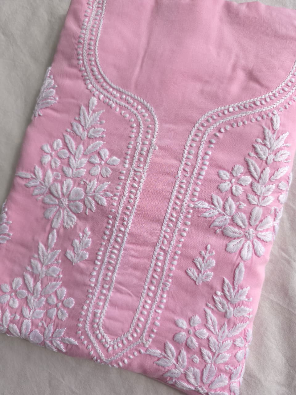 Pink Modal Kurta fabric with Beautiful Chikankari