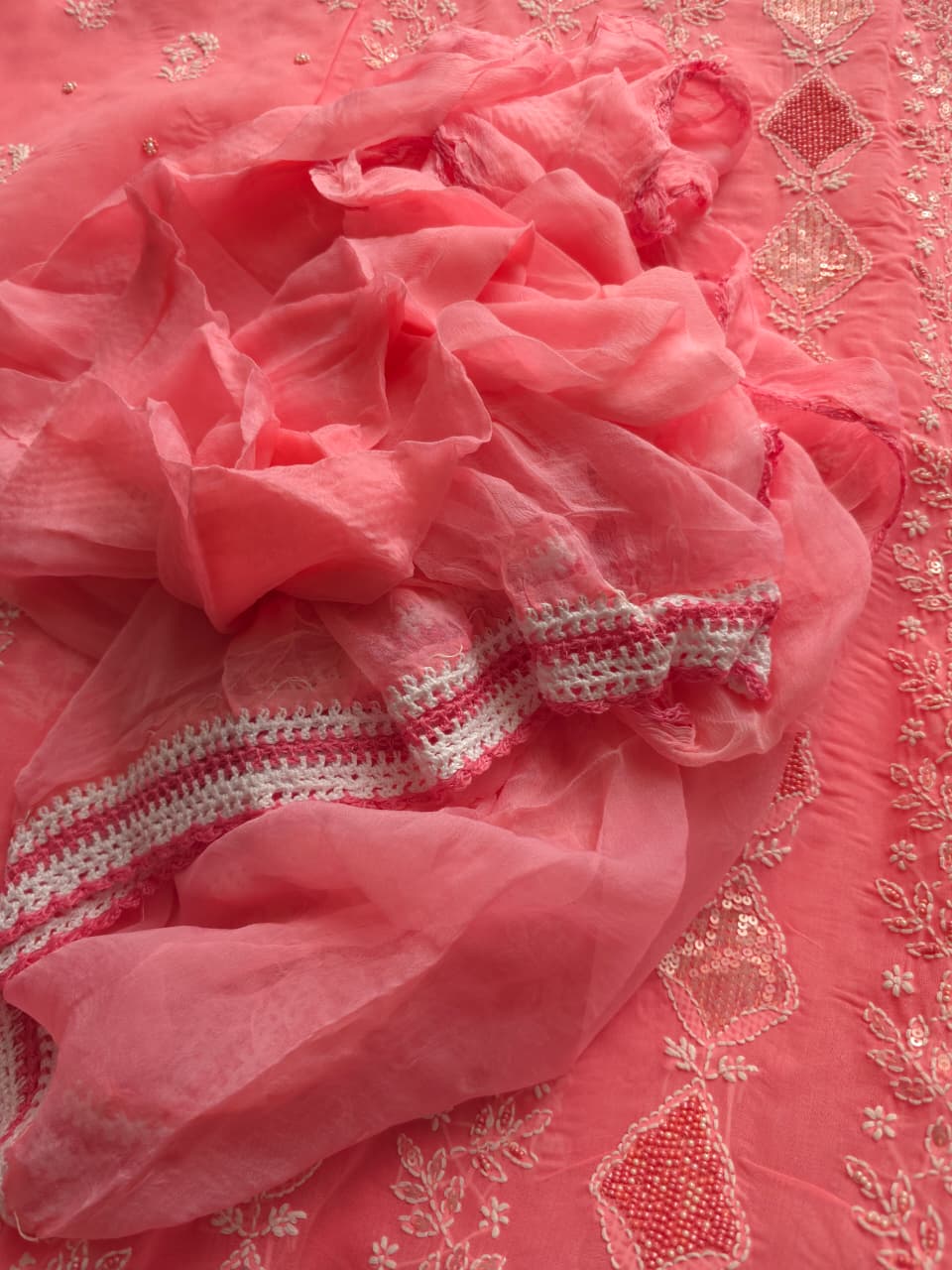 Carrot Color Cotton full suit with chikankari embellishments