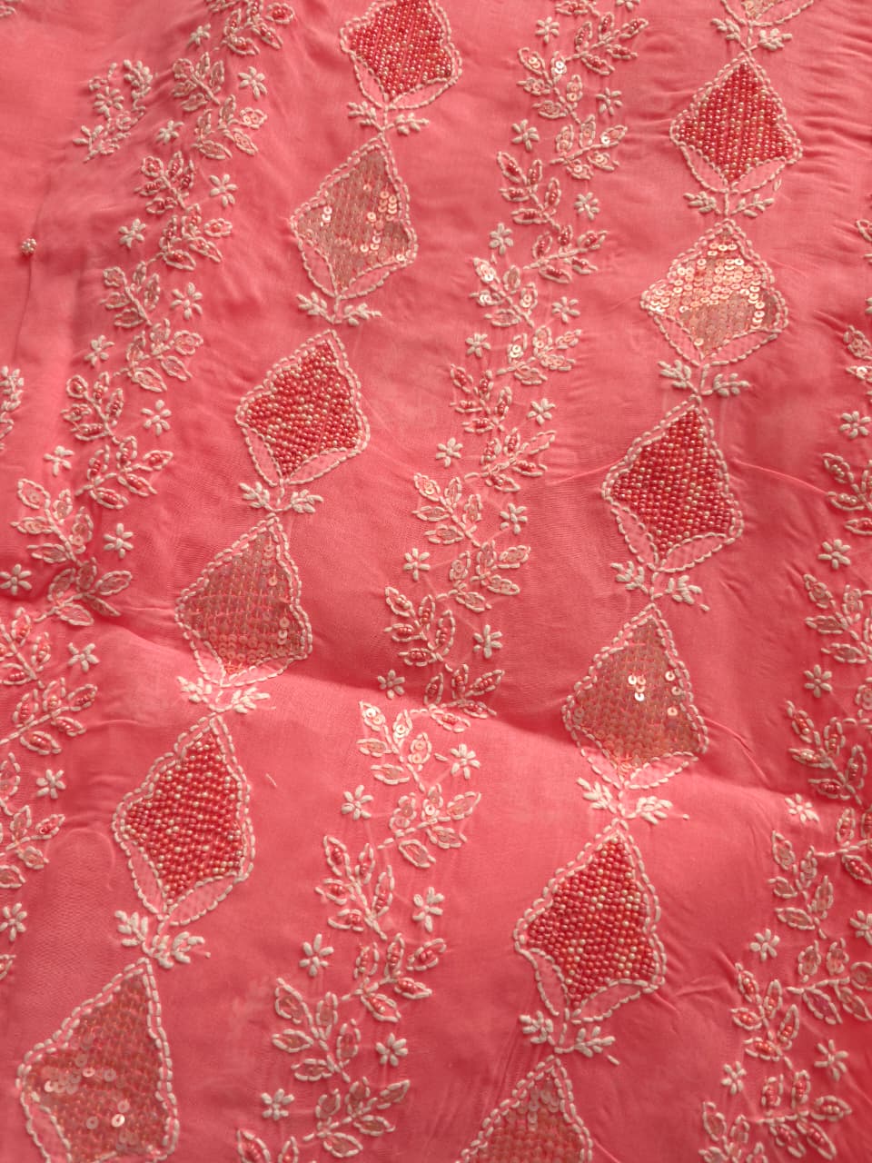 Carrot Color Cotton full suit with chikankari embellishments