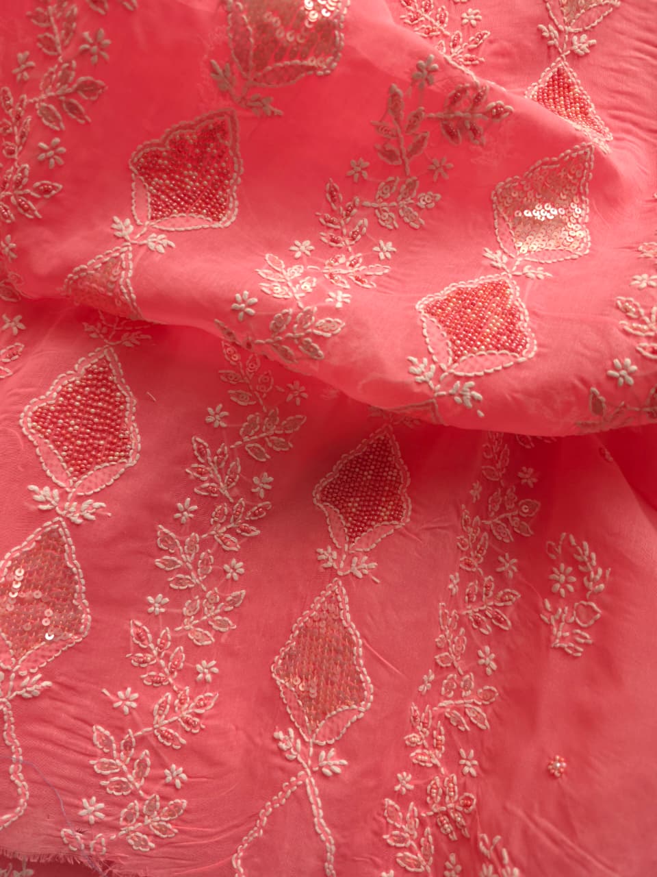 Carrot Color Cotton full suit with chikankari  embellishments