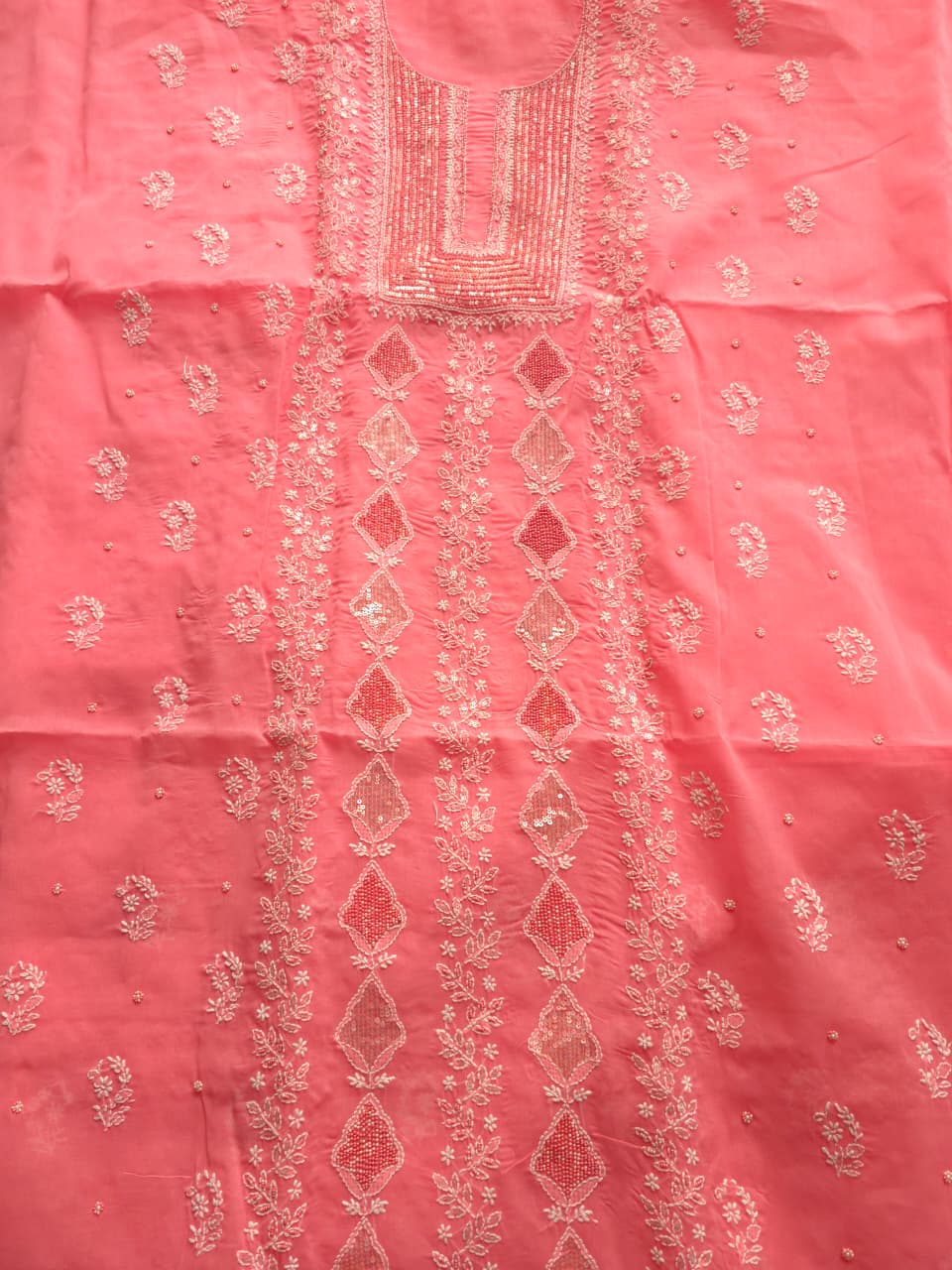 Carrot Color Cotton full suit with chikankari  embellishments