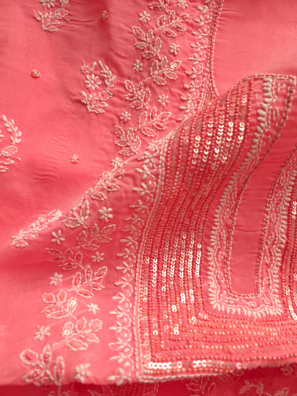 Carrot Color Cotton full suit with chikankari  embellishments