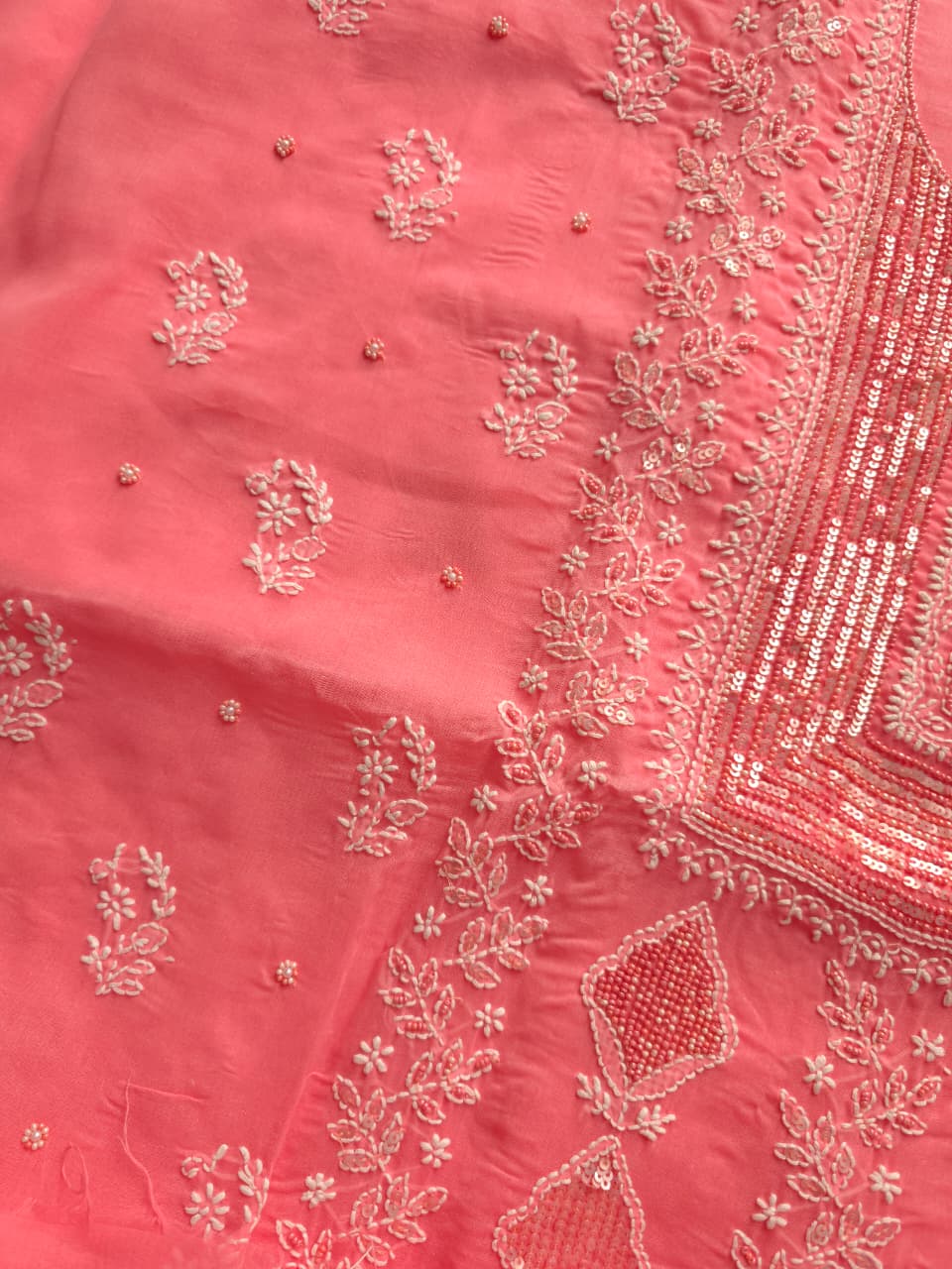 Carrot Color Cotton full suit with chikankari  embellishments