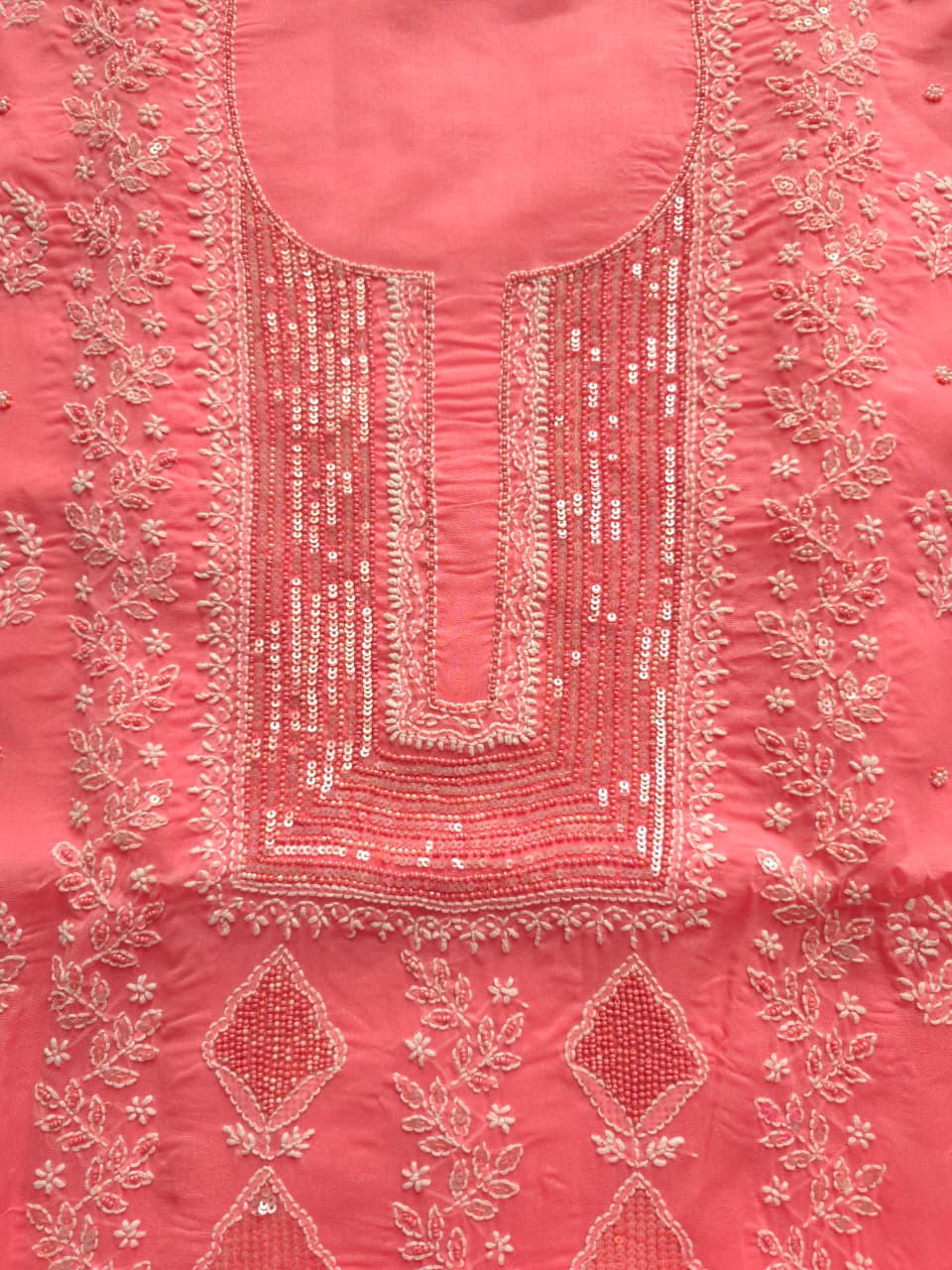 Carrot Color Cotton full suit with chikankari embellishments
