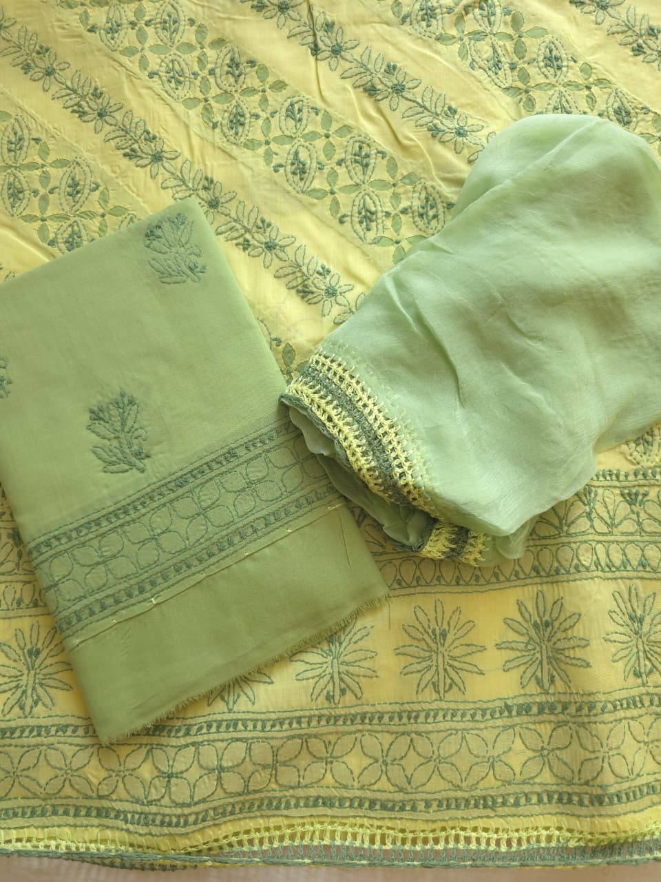 Lime green and dark green combination applique work full set