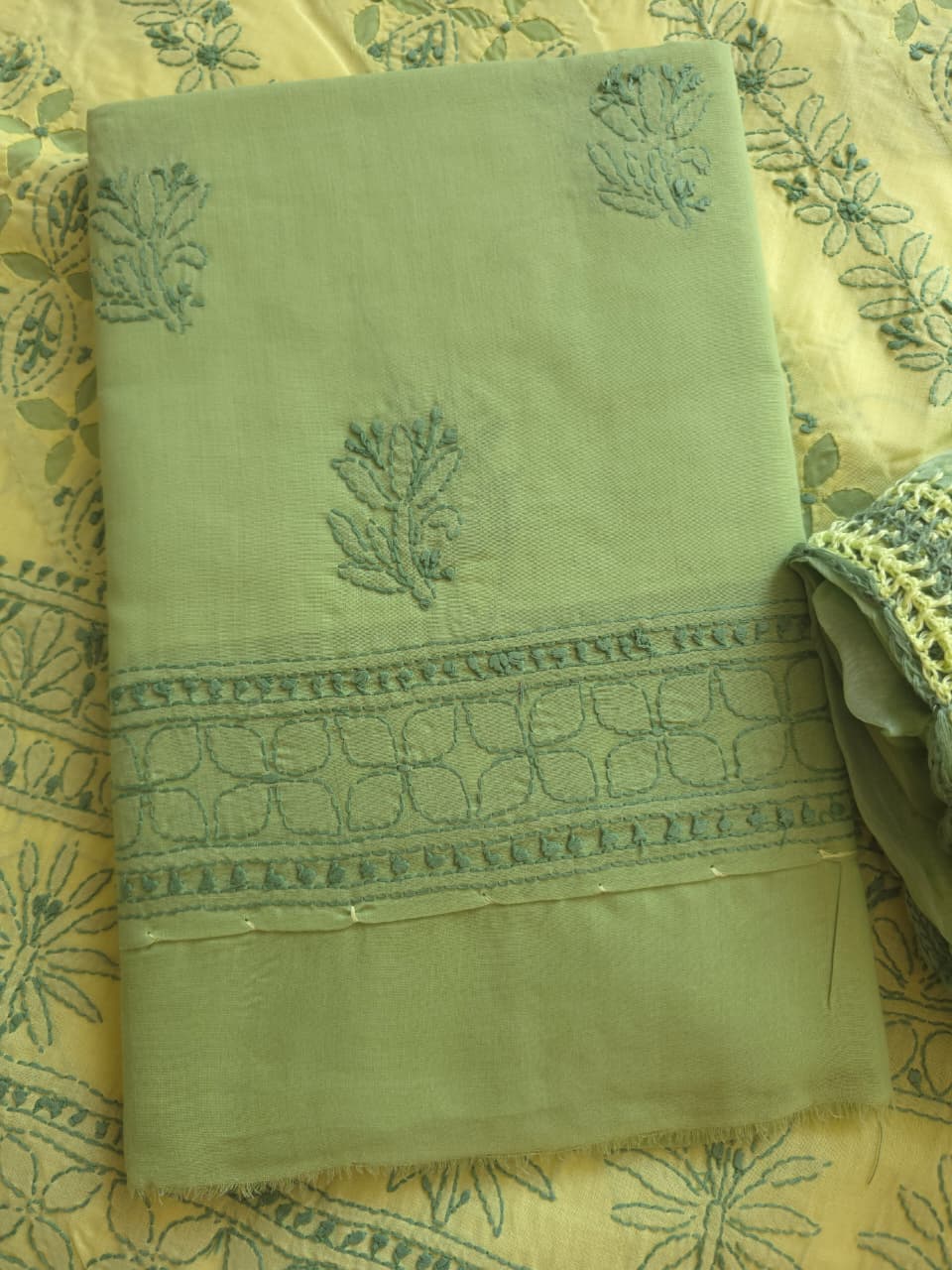 Lime green and dark green combination applique work full set