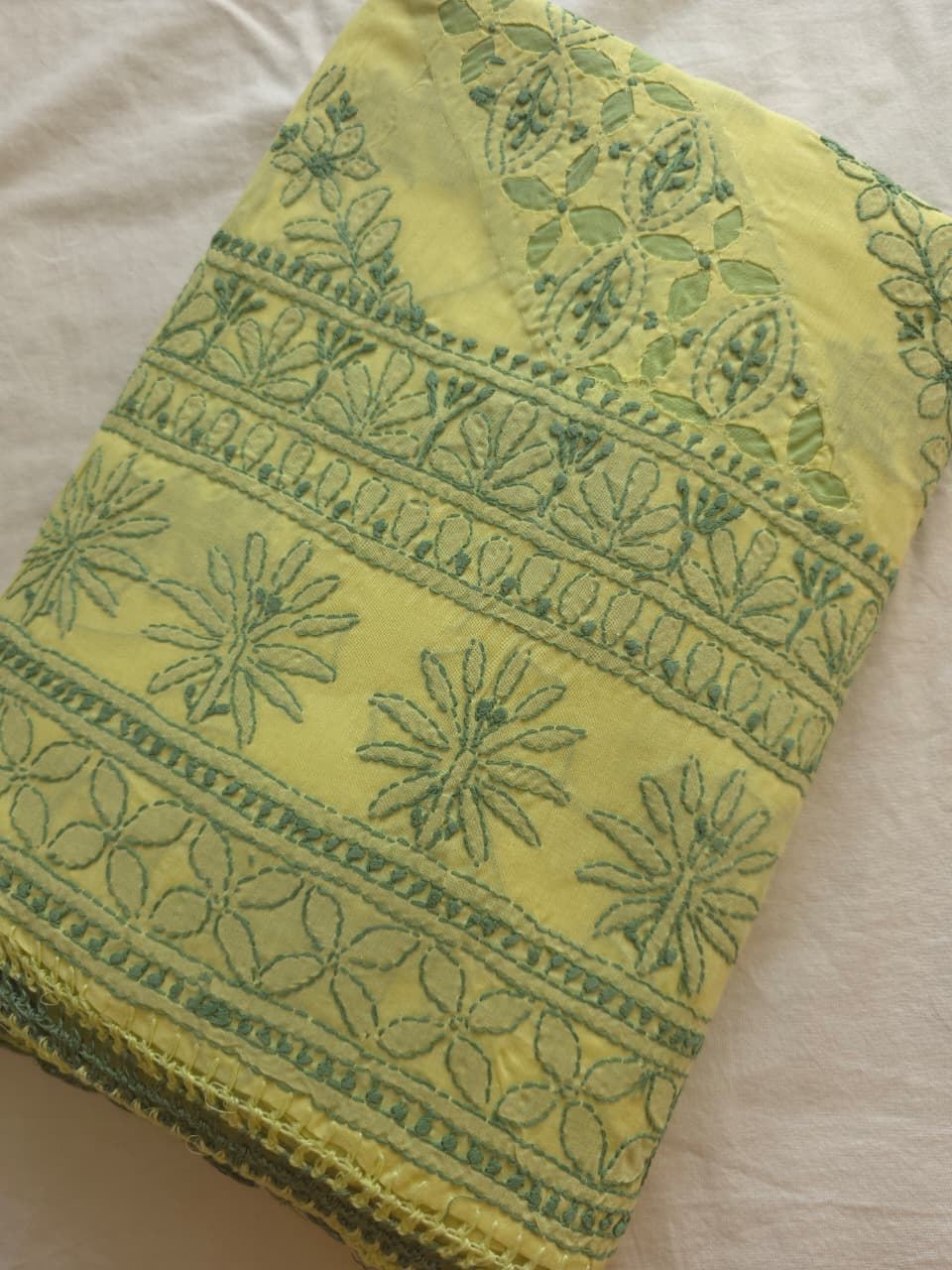 Lime green and dark green combination applique work full set