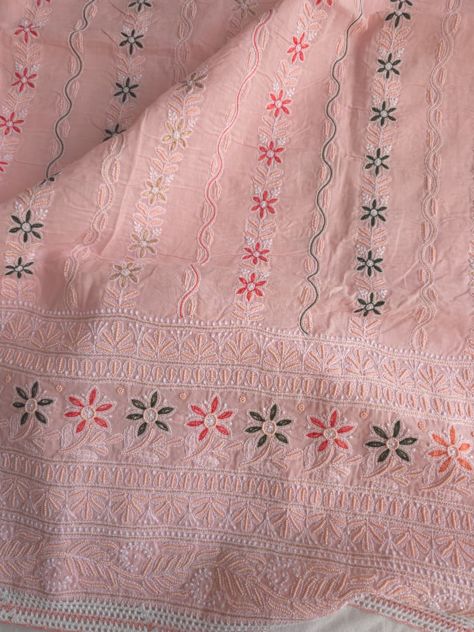Pastel Peach color cotton full set with handwork