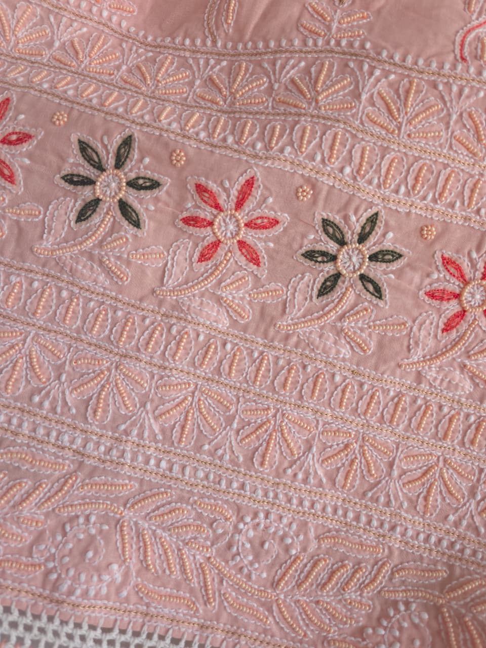 Pastel Peach color cotton full set with handwork