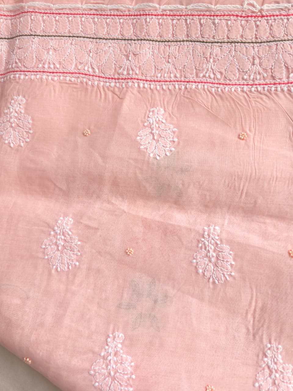 Pastel Peach color cotton full set with handwork