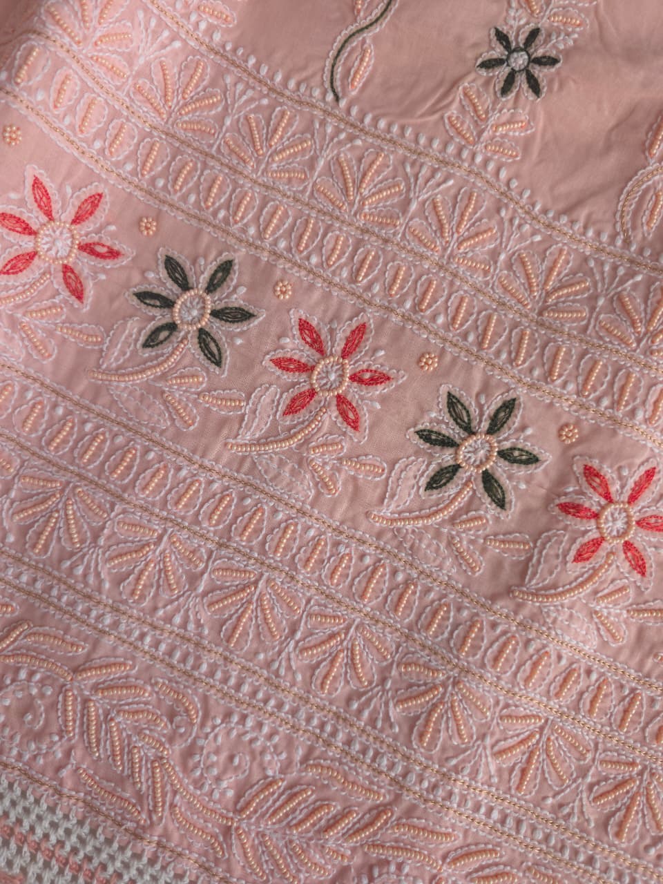 Pastel Peach color cotton full set with handwork