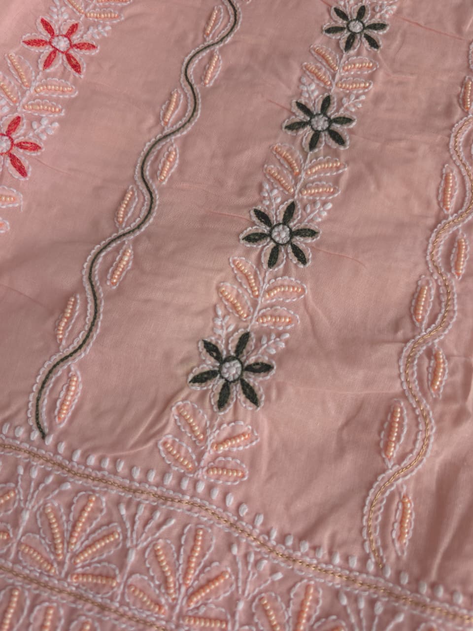 Pastel Peach color cotton full set with handwork