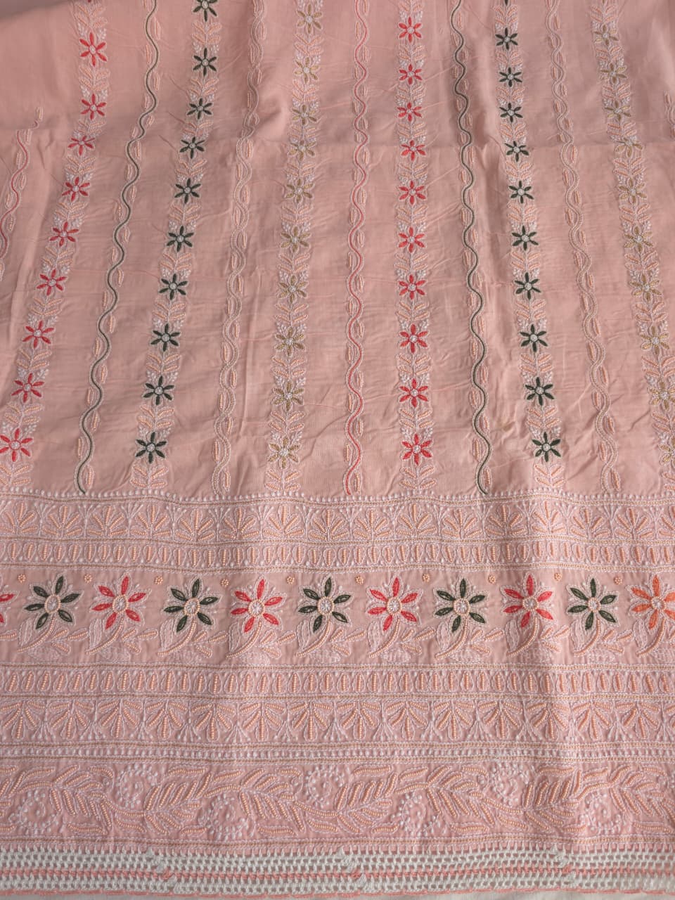 Pastel Peach color cotton full set with handwork