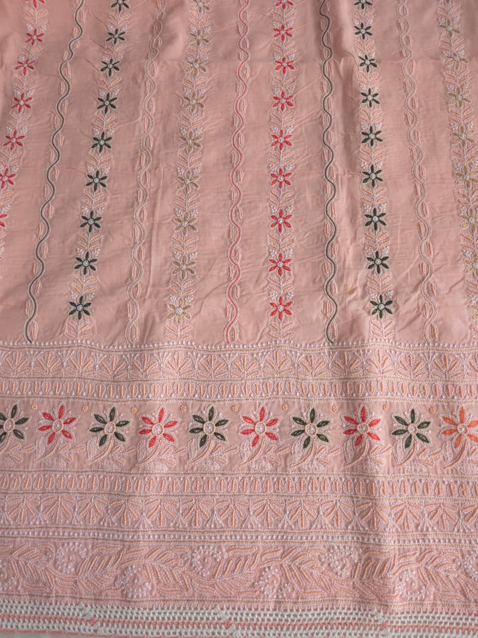 Pastel Peach color cotton full set with handwork