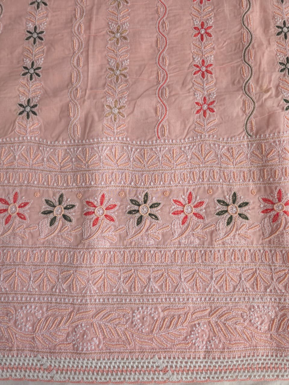 Pastel Peach color cotton full set with handwork