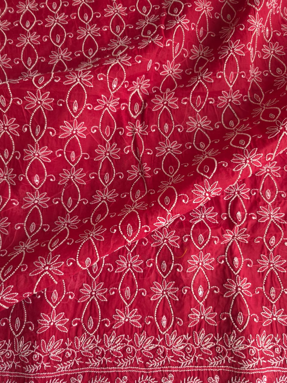 Deep Red Cotton Full set with Pearl work