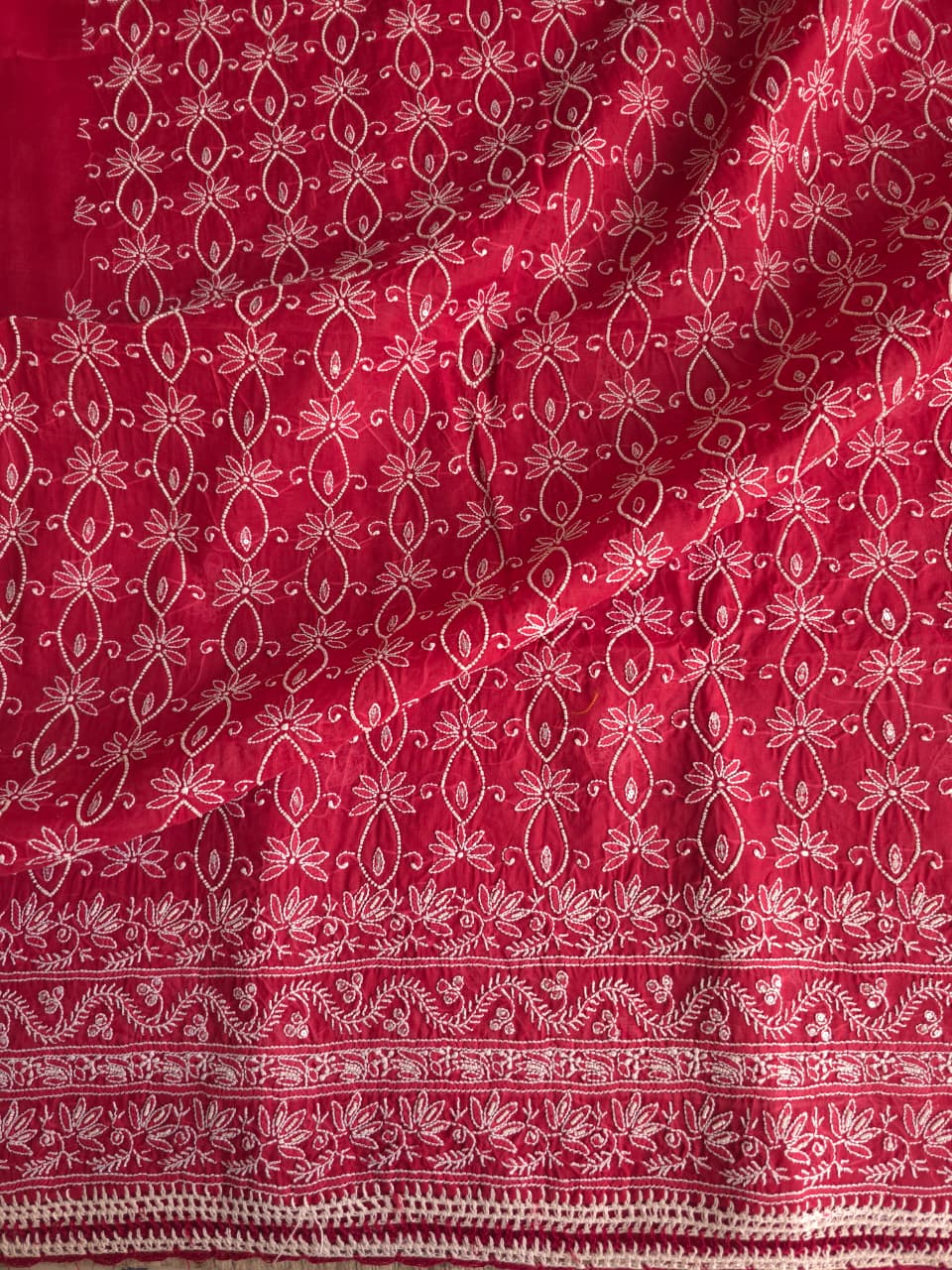 Deep Red Cotton Full set with Pearl work