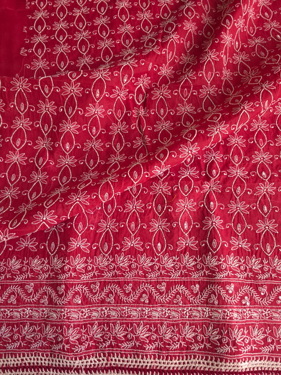 Deep Red Cotton Full set with Pearl work