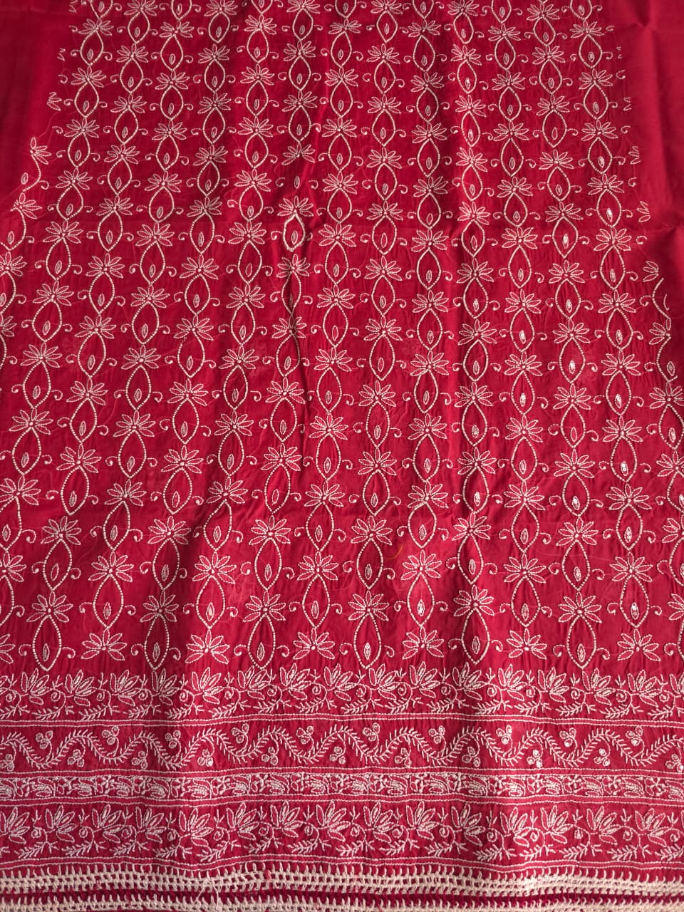 Deep Red Cotton Full set with Pearl work