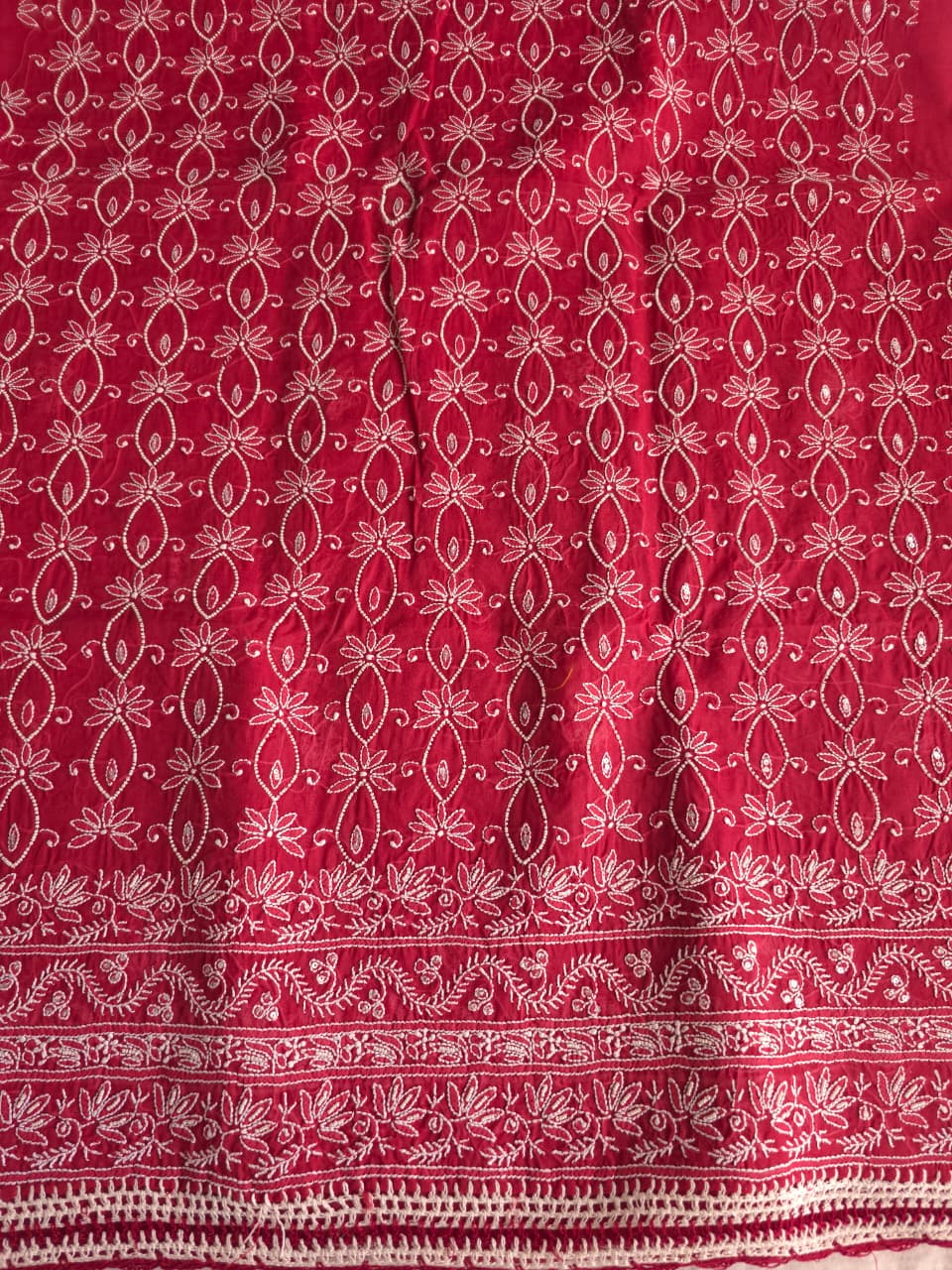 Deep Red Cotton Full set with Pearl work