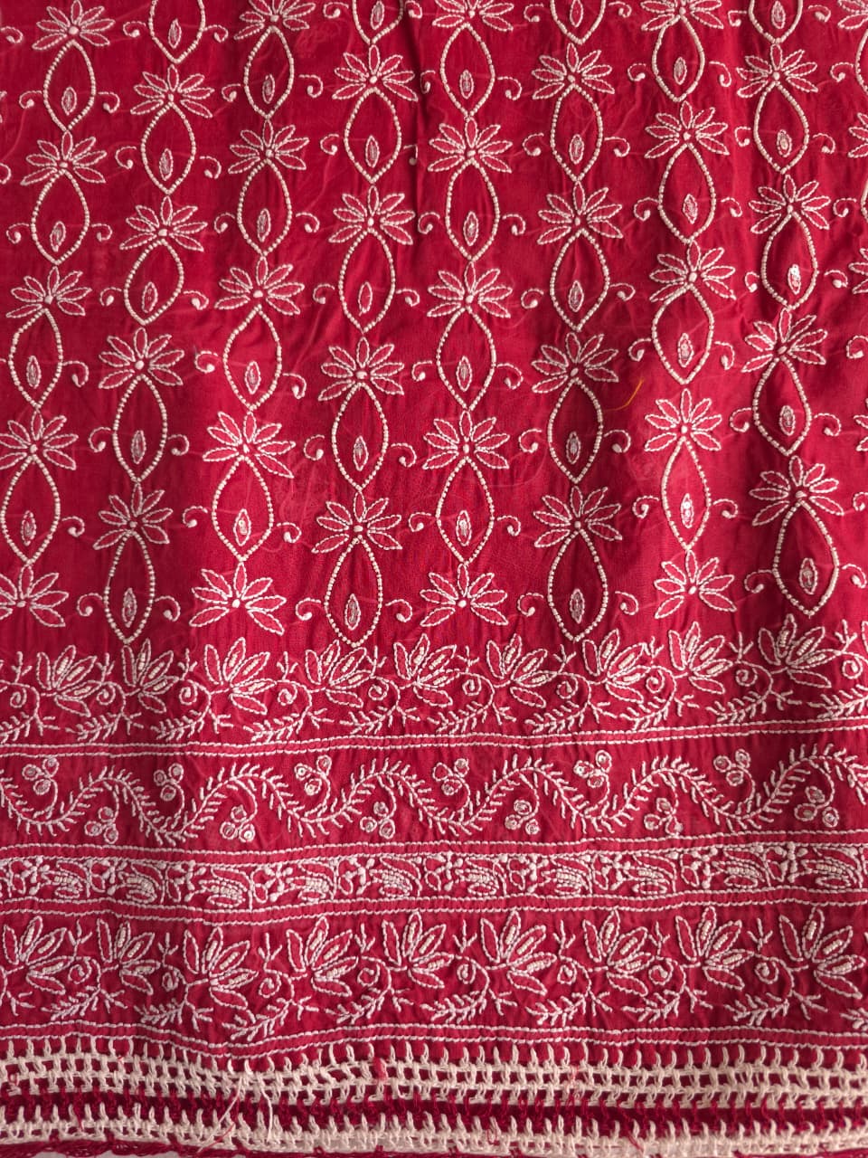 Deep Red Cotton Full set with Pearl work