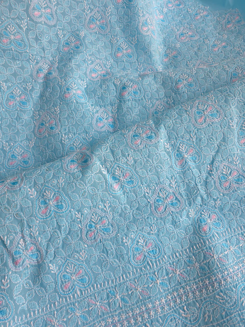 Blue cotton full set with Jaalwork and embellishments