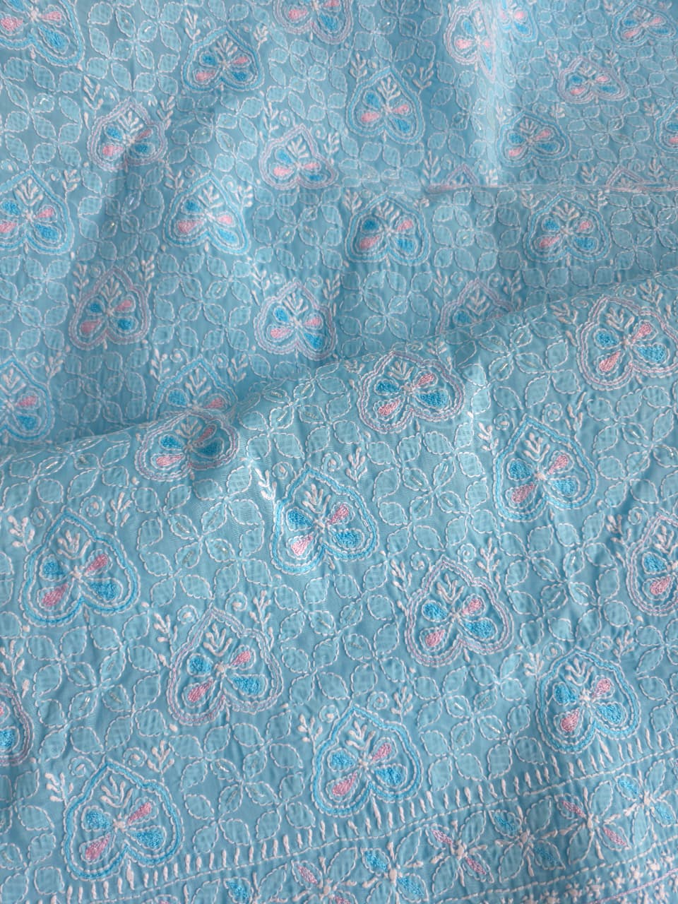Blue cotton full set with Jaalwork and embellishments
