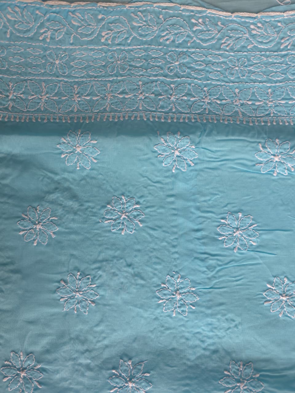 Blue cotton full set with Jaalwork and embellishments