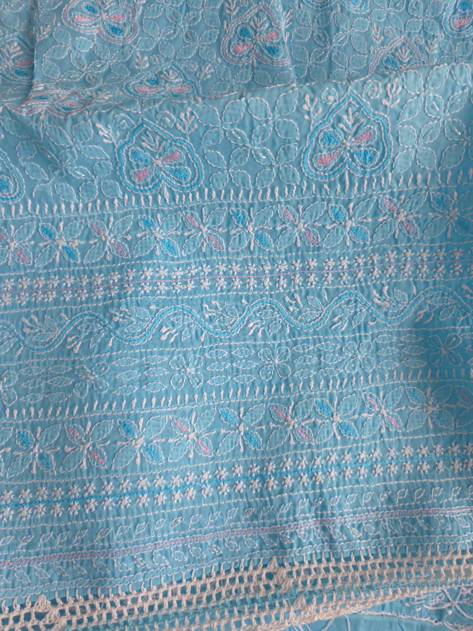 Blue cotton full set with Jaalwork and embellishments
