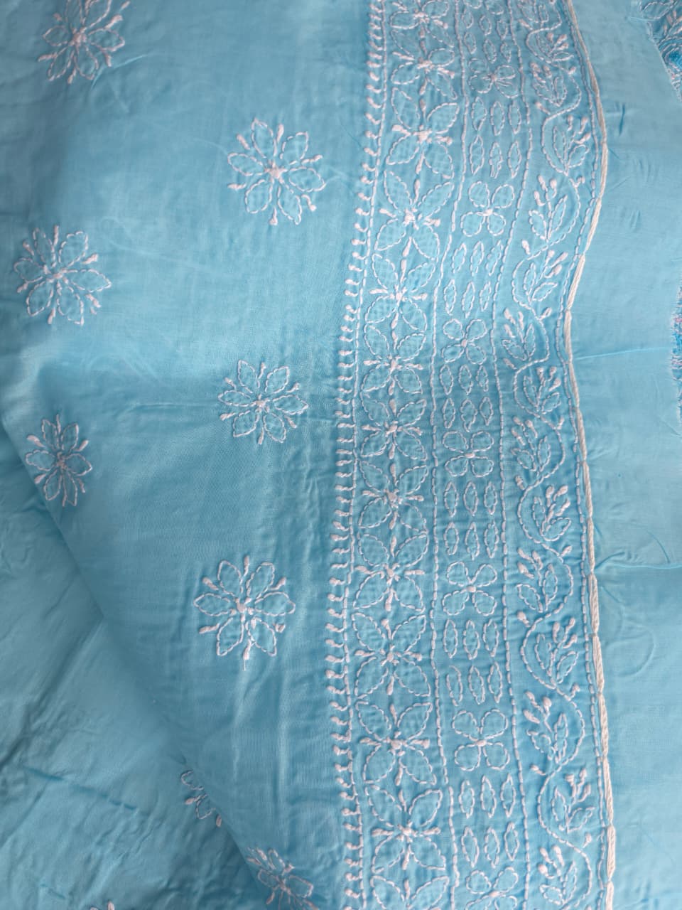 Blue cotton full set with Jaalwork and embellishments