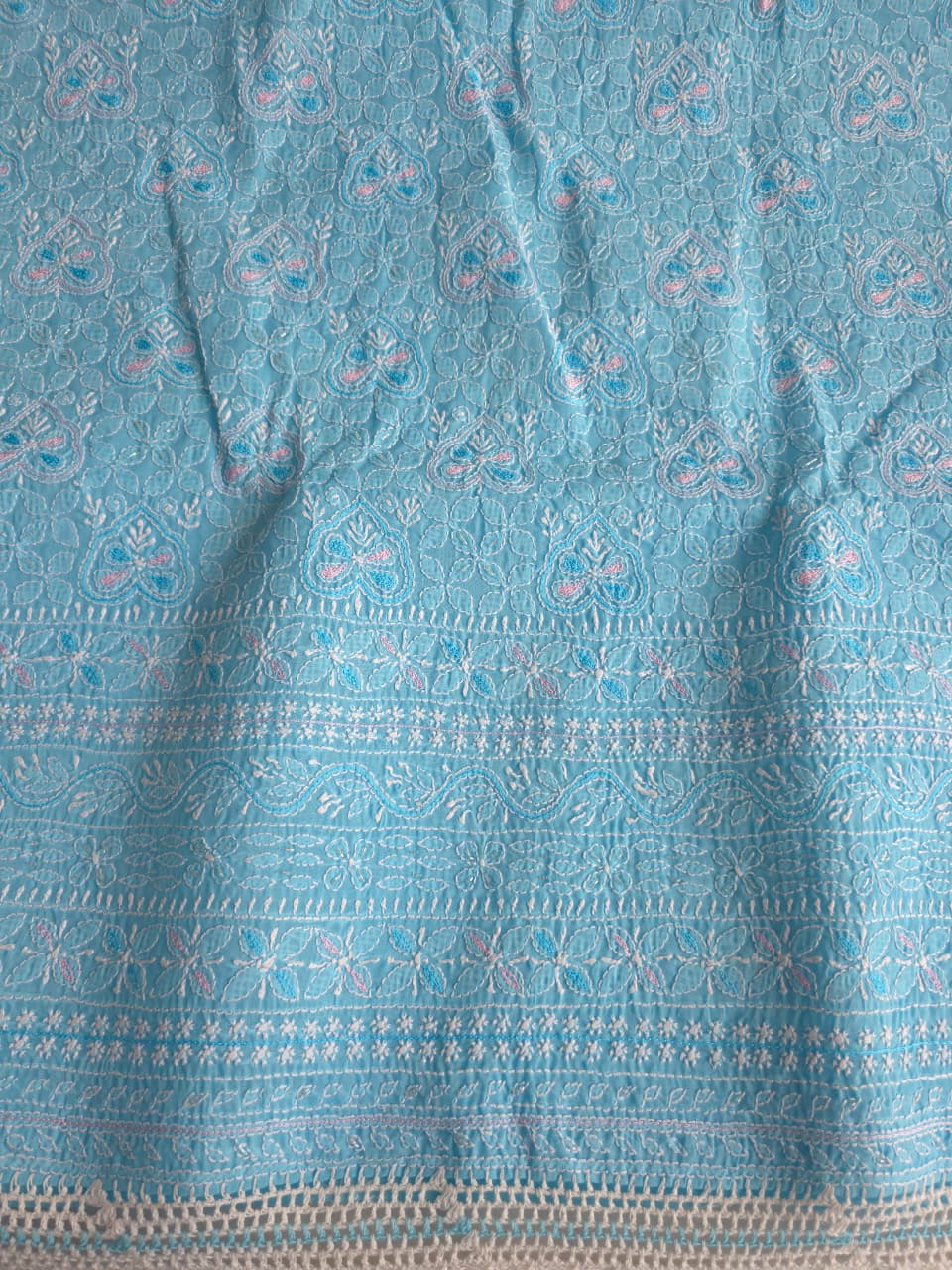 Blue cotton full set with Jaalwork and embellishments