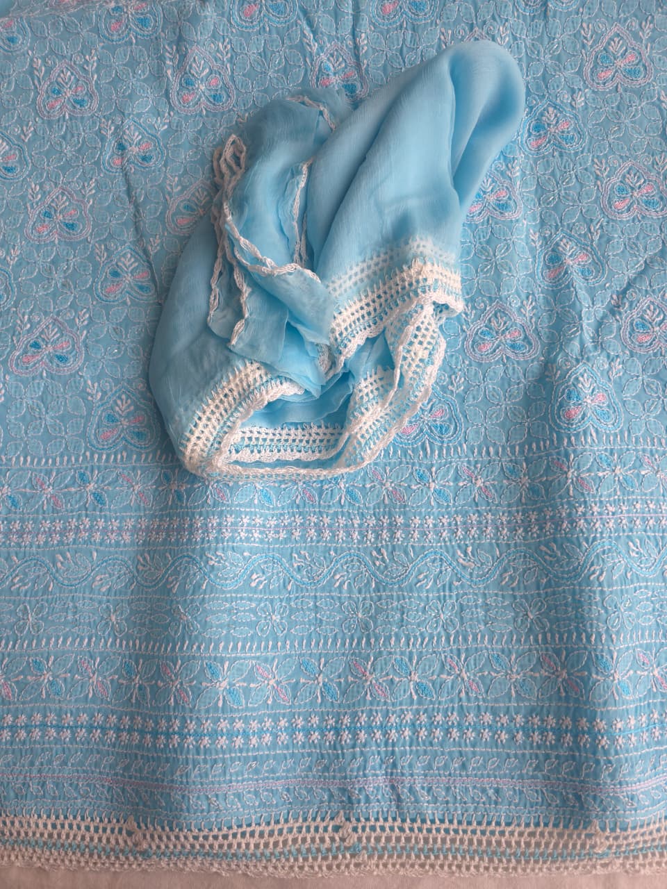 Blue cotton full set with Jaalwork and embellishments