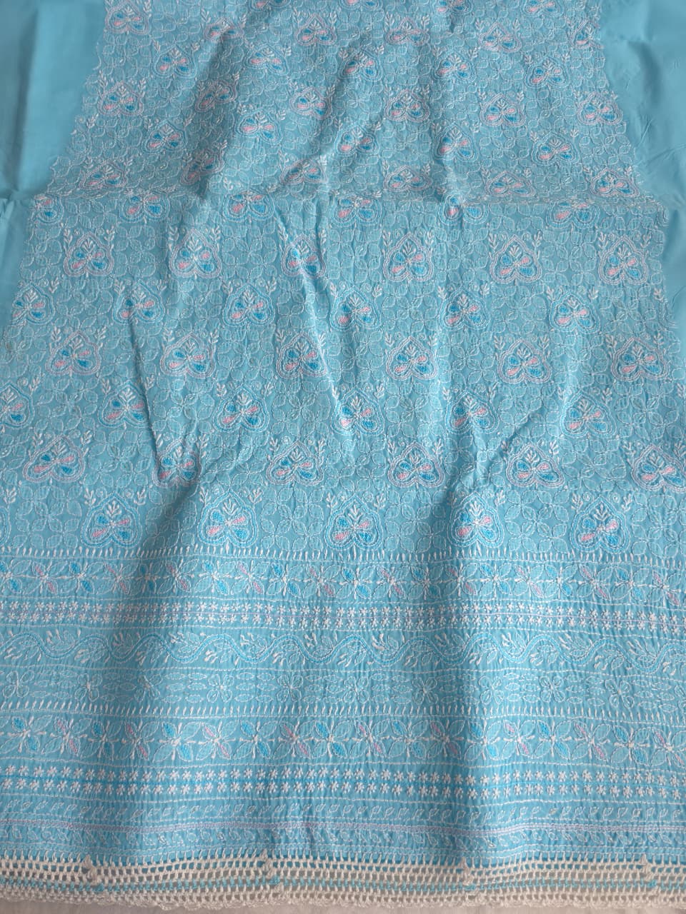 Blue cotton full set with Jaalwork and embellishments