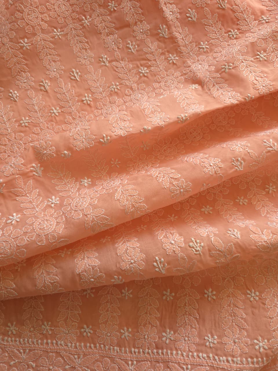 Peach Cotton kurta with intricate Jaalowork